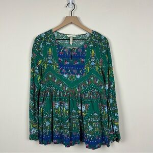 Matilda Jane Evergreen Green & Blue Floral Babydoll Women's Top, M